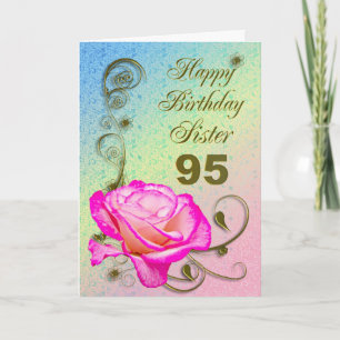 Elegant rose 95th birthday card for Sister Karte