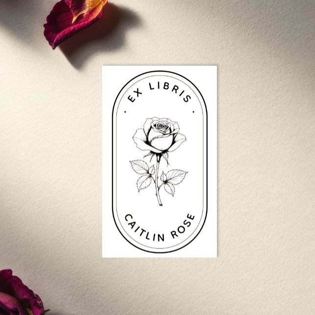 Elegant Rose Ex Libris Bookplate Labels - Custom Rechteckiger Aufkleber (Von Creator hochgeladen)