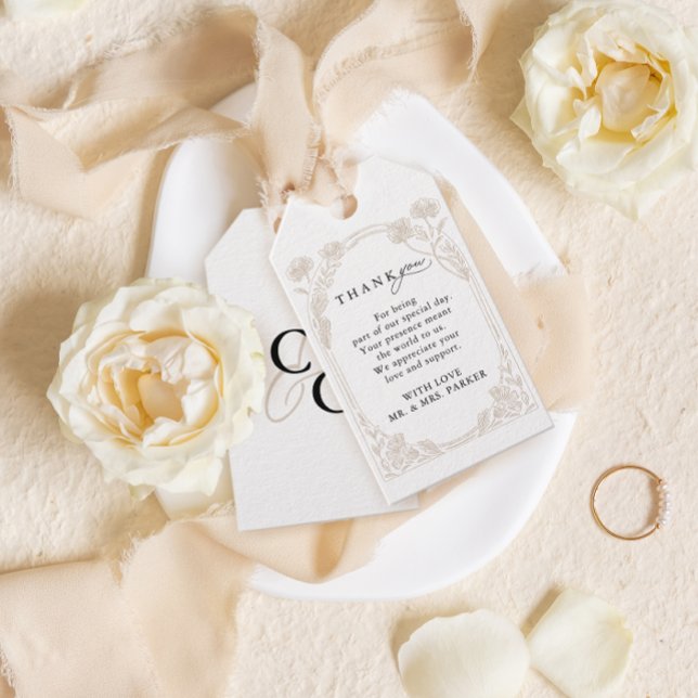 Elegant Rose Garden Trellis Calligraphy Thank you Geschenkanhänger (Von Creator hochgeladen)