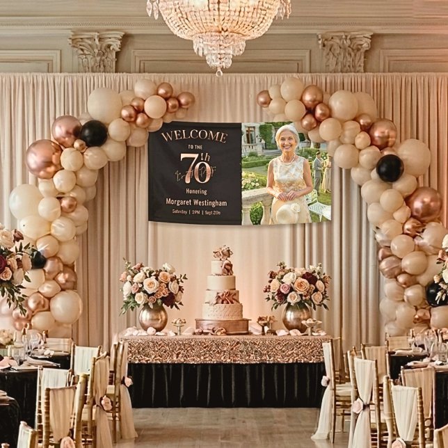 Elegant Rose Gold 70th Birthday Party Welcome Banner (Von Creator hochgeladen)
