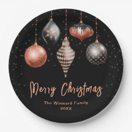 Elegant Rose Gold and Black Ornament Christmas Pappteller