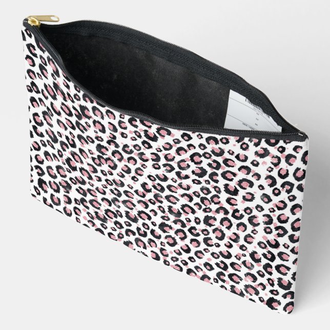 Elegant Rose Gold Black Leopard Pattern Zubehörtasche (Offen)