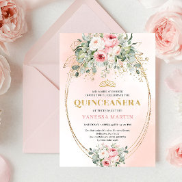 Elegant Rose Gold Blush Boho Quinceañera Invitatio Einladung