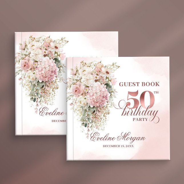 Elegant Rose Gold Blush Floral 50th Birthday Party Gästebuch (Elegant Rose Gold Blush Floral 50th Birthday Party Guest Book

)