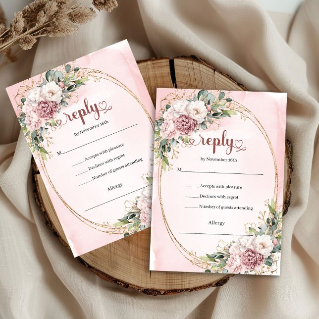 Elegant Rose Gold Blush Floral Wedding RSVP Card (Elegant Rose Gold Blush Floral Wedding RSVP Card

)