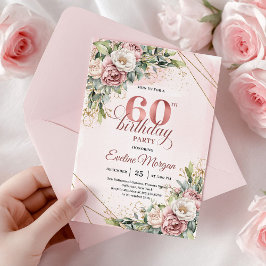 Elegant Rose Gold Boho Floral 60th Birthday Invitw Einladung