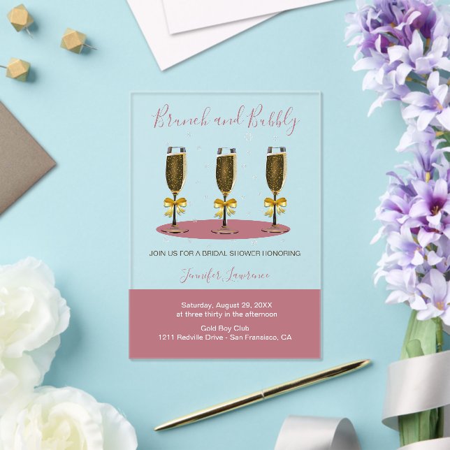 Elegant Rose Gold Brunch and Bubbly Bridal Shower Acryleinladungen (In Situ (Hochzeit))