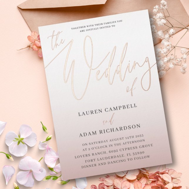 Elegant Rose Gold Calligraphy The Wedding Of  Foil Folieneinladung (Von Creator hochgeladen)