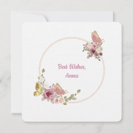 Elegant Rose Gold Floral Butterfly Frame Card Feiertagskarte