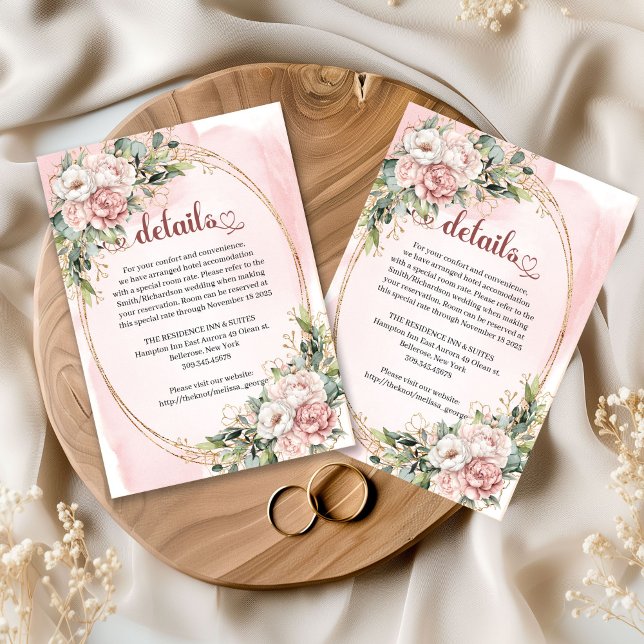 Elegant Rose Gold Floral Eucalyptus Details Card Begleitkarte (Elegant Rose Gold Floral Eucalyptus Details Card)