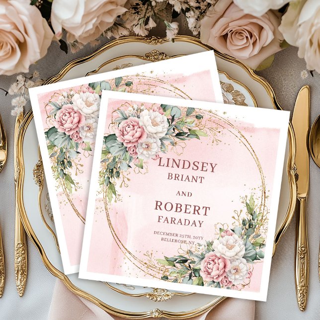 Elegant Rose Gold Floral Eucalyptus Gold Glitter   Serviette (Elegant Rose Gold Floral Eucalyptus Gold Glitter Wedding Napkins)