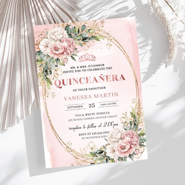 Elegant Rose Gold Floral Eucalyptus Quince Invite Einladung (Elegant Rose Gold Floral Eucalyptus Quince Invite)