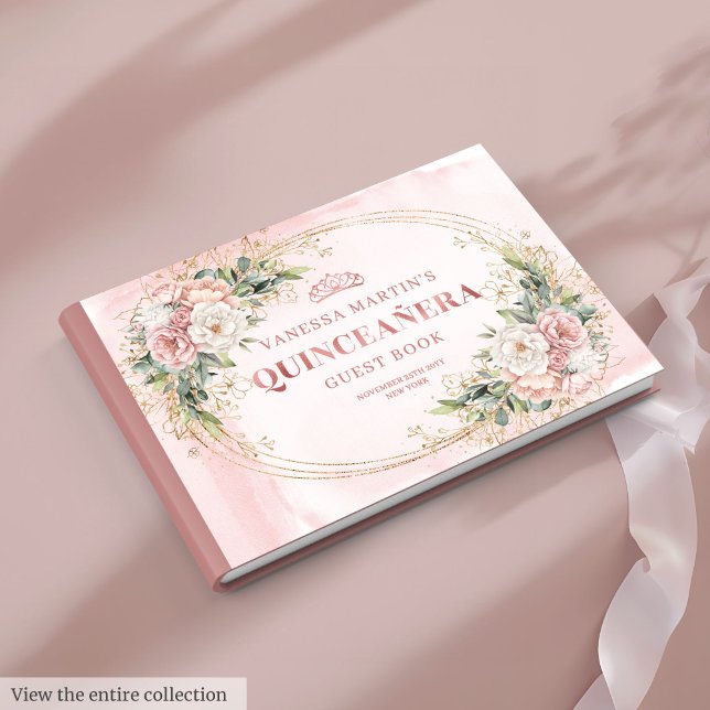 Elegant Rose Gold Floral Eucalyptus Quinceañera  Gästebuch (Elegant Rose Gold Floral Eucalyptus Quinceañera Guest Book

)