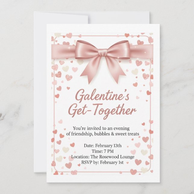 Elegant Rose Gold Galentine's Day Invitation Templ Einladung (Vorderseite)