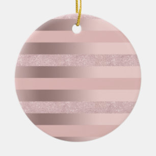 Elegant rose gold glitter & blush pink stripe keramik ornament