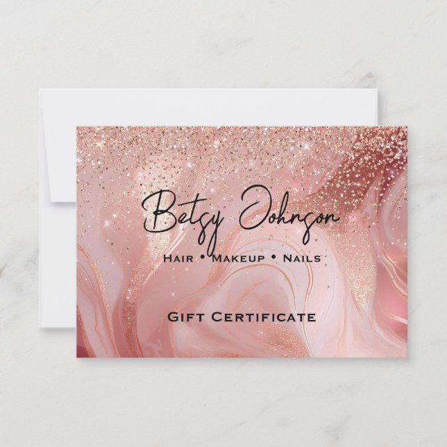Elegant Rose Gold Glitter Gift Certificate Card Einladung (Vorderseite)
