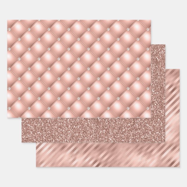 Elegant Rose Gold Glitter Glam Patterns Geschenkpapier Set (Set)