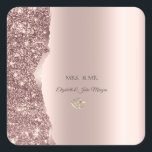 Elegant Rose Gold Glitter Gold Rings Quadratischer Aufkleber<br><div class="desc">Elegant chic glitter border and gold heart rings on a rose gold background.</div>