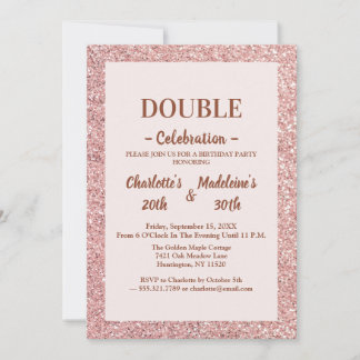 Elegant Rose Gold Glitter Joint Birthday Einladung