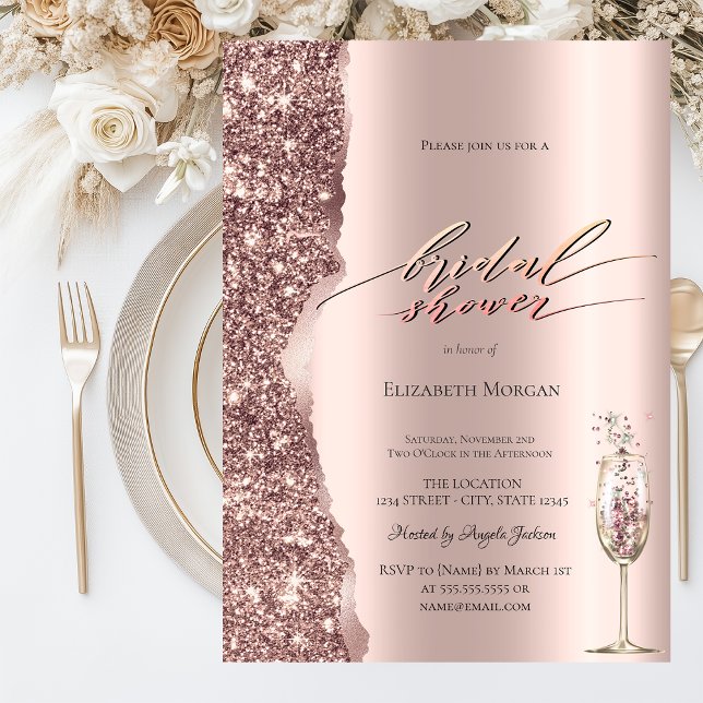 Elegant Rose Gold Glitter Script Champagne Einladung (Von Creator hochgeladen)