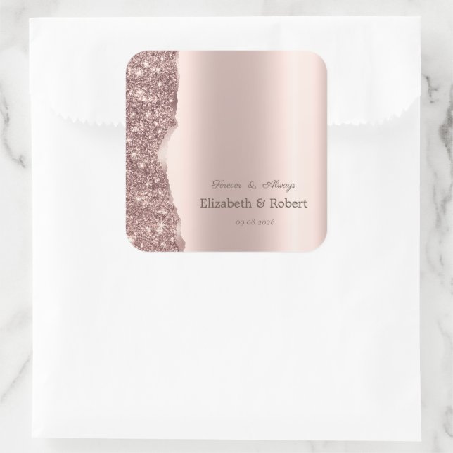 Elegant Rose Gold Glitter Script  Quadratischer Aufkleber (Tasche)