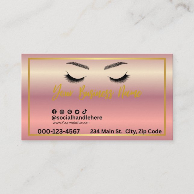 Elegant Rose Gold Lash Artist Business Card Treuekarte (Vorderseite)