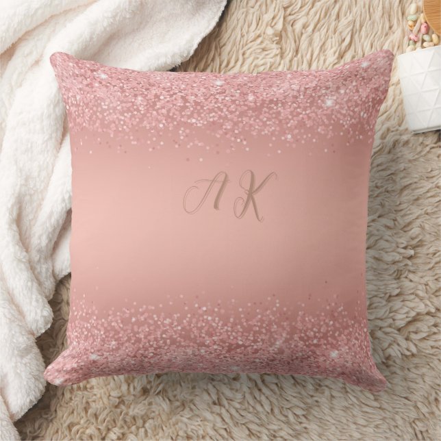 Elegant Rose Gold Luxe Shimmer Monogram  Kissen (Decke)
