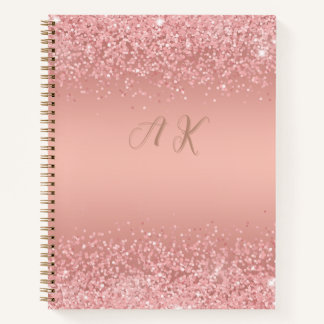 Elegant Rose Gold Luxe Shimmer Monogram Notizbuch
