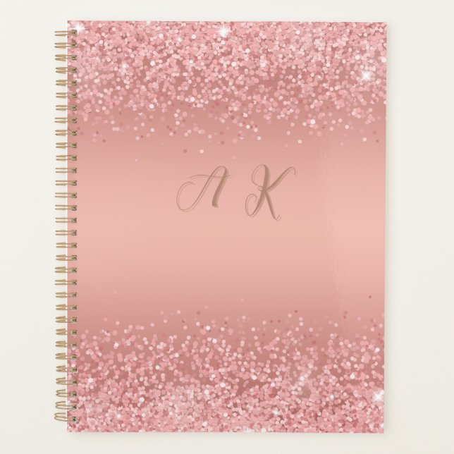 Elegant Rose Gold Luxe Shimmer Monogram Planer (Vorderseite)