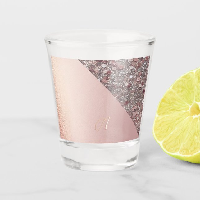 Elegant Rose Gold Monogram Schnapsglas (Vorderseite)