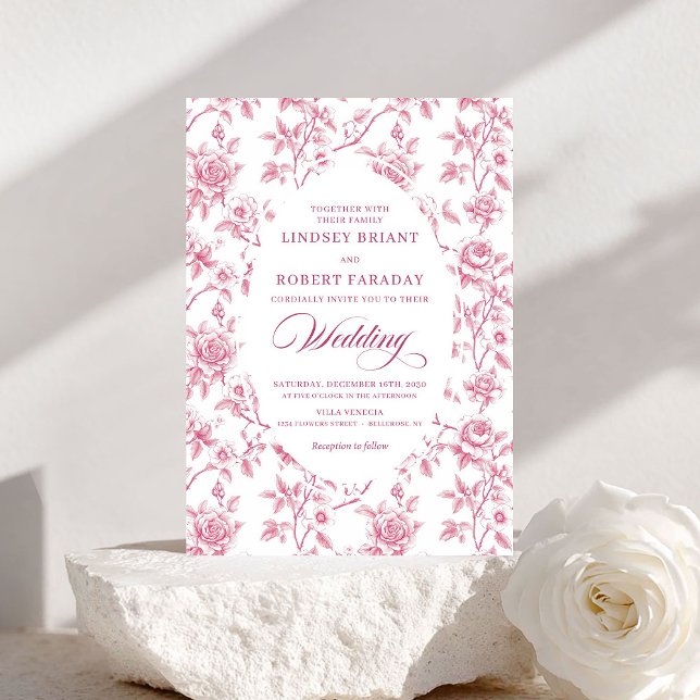 Elegant Rose Gold Toile de Jouy Wedding Invitation Einladung (Elegant Rose Gold Toile de Jouy Wedding Invitation)