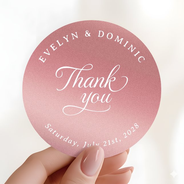 Elegant Rose Gold Wedding Thank You Favor Runder Aufkleber (Von Creator hochgeladen)