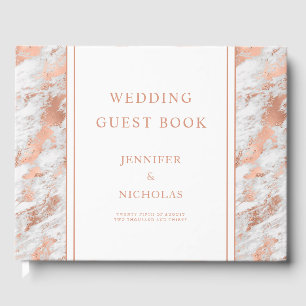 Elegant Rose Gold White Marble Wedding Guest Boo Gästebuch