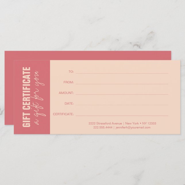 Elegant Rose & Ivory Business Gift Certificate (Vorne/Hinten)