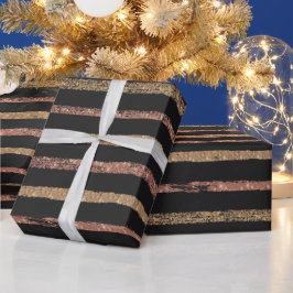 Elegant Roségold und Schwarz gestreift Geschenkpapier