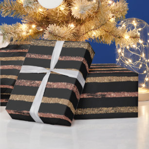 Elegant Roségold und Schwarz gestreift Geschenkpapier