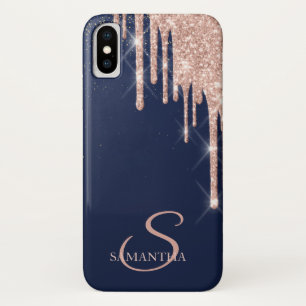 Elegant roségoldene Glittertropfen, Marineblau Case-Mate iPhone Hülle