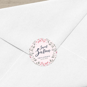 Elegant Roses Blumensaft 16 Geburtstagsparty Runder Aufkleber