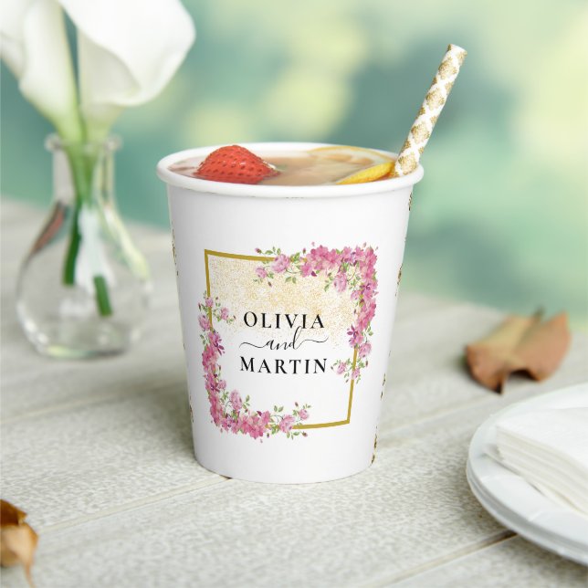 Elegant Rosy Floral Wedding Paper Cup Pappbecher (In Situ)