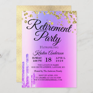 Elegant Rosy Funkelnd Glitzer Retirement Party Inv Einladung
