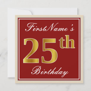 Elegant, Rot, Falsches Gold 25. Geburtstag; Benutz Einladung