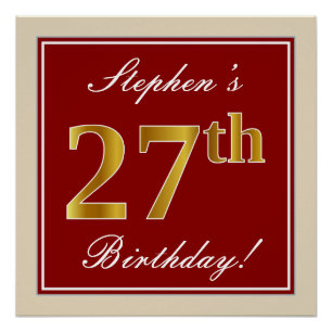 Elegant, Rot, Falsches Gold 27. Geburtstag; Benutz Poster