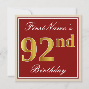 Elegant, Rot, Falsches Gold 92. Geburtstag; Benutz Einladung