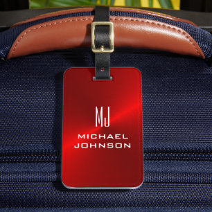 Elegant Rot gebürstet Metallic Mit Monogramm Initi Gepäckanhänger