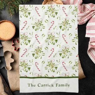 Elegant Rot & Grün Weihnachten Botanisch Geschirrtuch