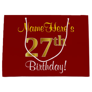 Elegant, rot, Imitat-Gold27.geburtstag; Große Geschenktüte