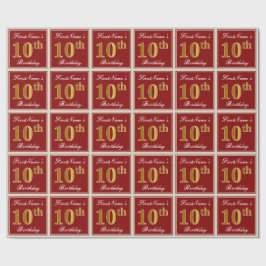 Elegant, rot, Imitate Gold 10. Geburtstag; Individ Geschenkpapier