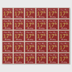 Elegant, rot, Imitate Gold 17. Geburtstag; Individ Geschenkpapier