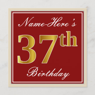 Elegant, rot, Imitate Gold 37. Geburtstag; Individ Einladung