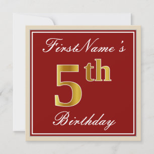 Elegant, rot, Imitate Gold 5. Geburtstag + Individ Einladung